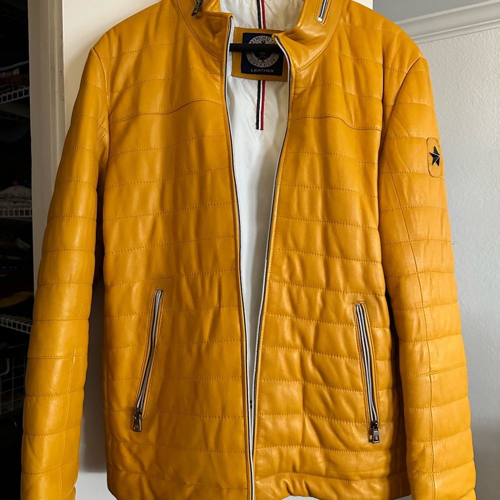 Yellow Quilted Men's Racing Leather Jacket